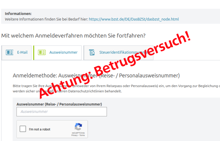 Bild einer Phishing-Seite im Web